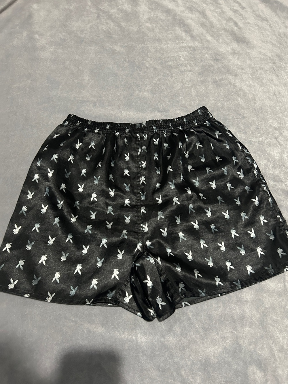 PLAYBOY Black Satin Men's Shorts with White Bunny Print